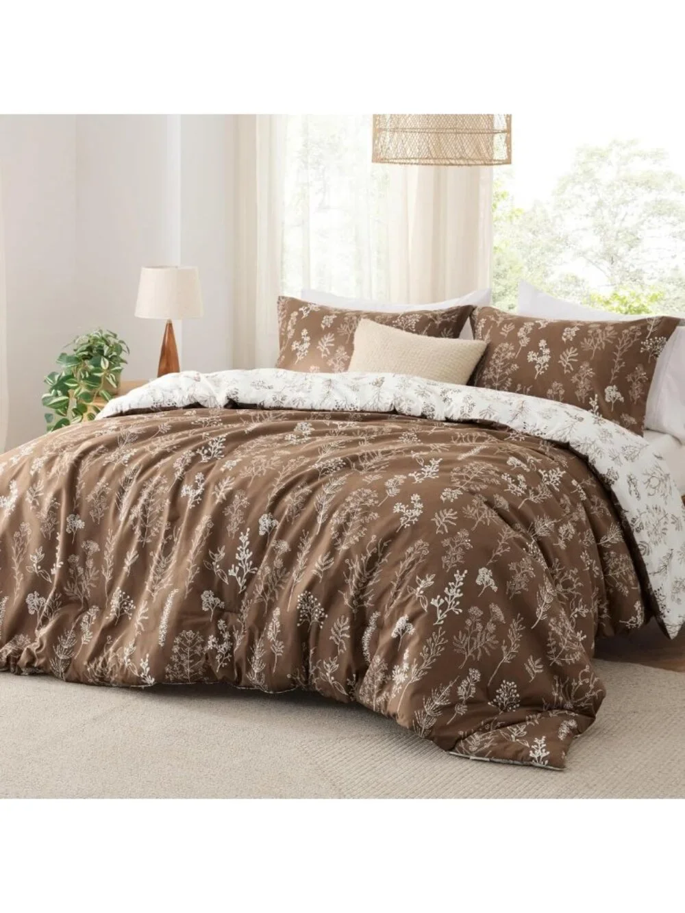 Reversible Floral Queen Comforter Set - Soft Lightweight Bedding & 2 Pillow